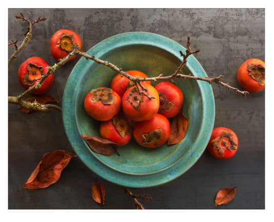 Teal Bowl of Autumn  Fuyu Persimmons